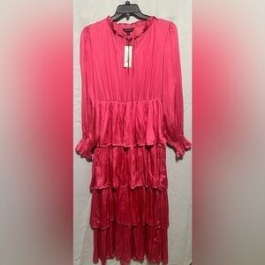 STRUT & BOLT Pink Frilly Puff Sleeve Maxi Dress Size L NWT